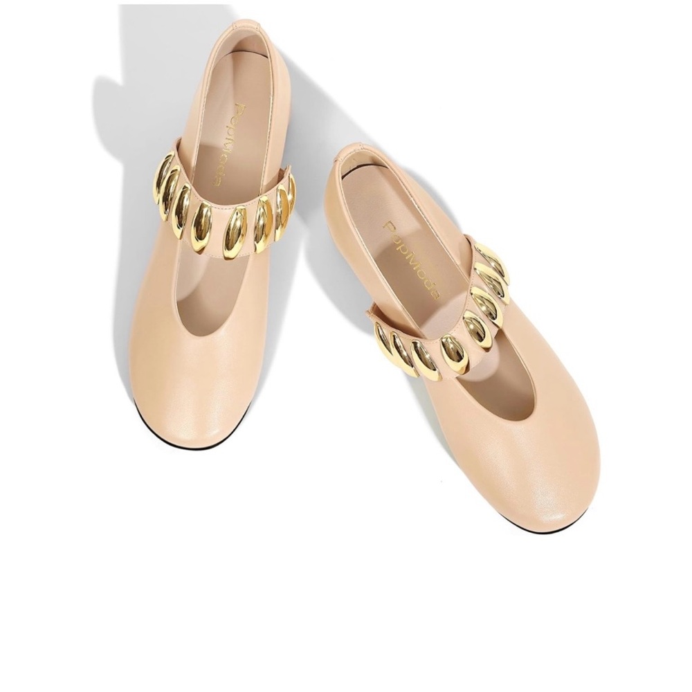 Beige Flats with Gold Accents
